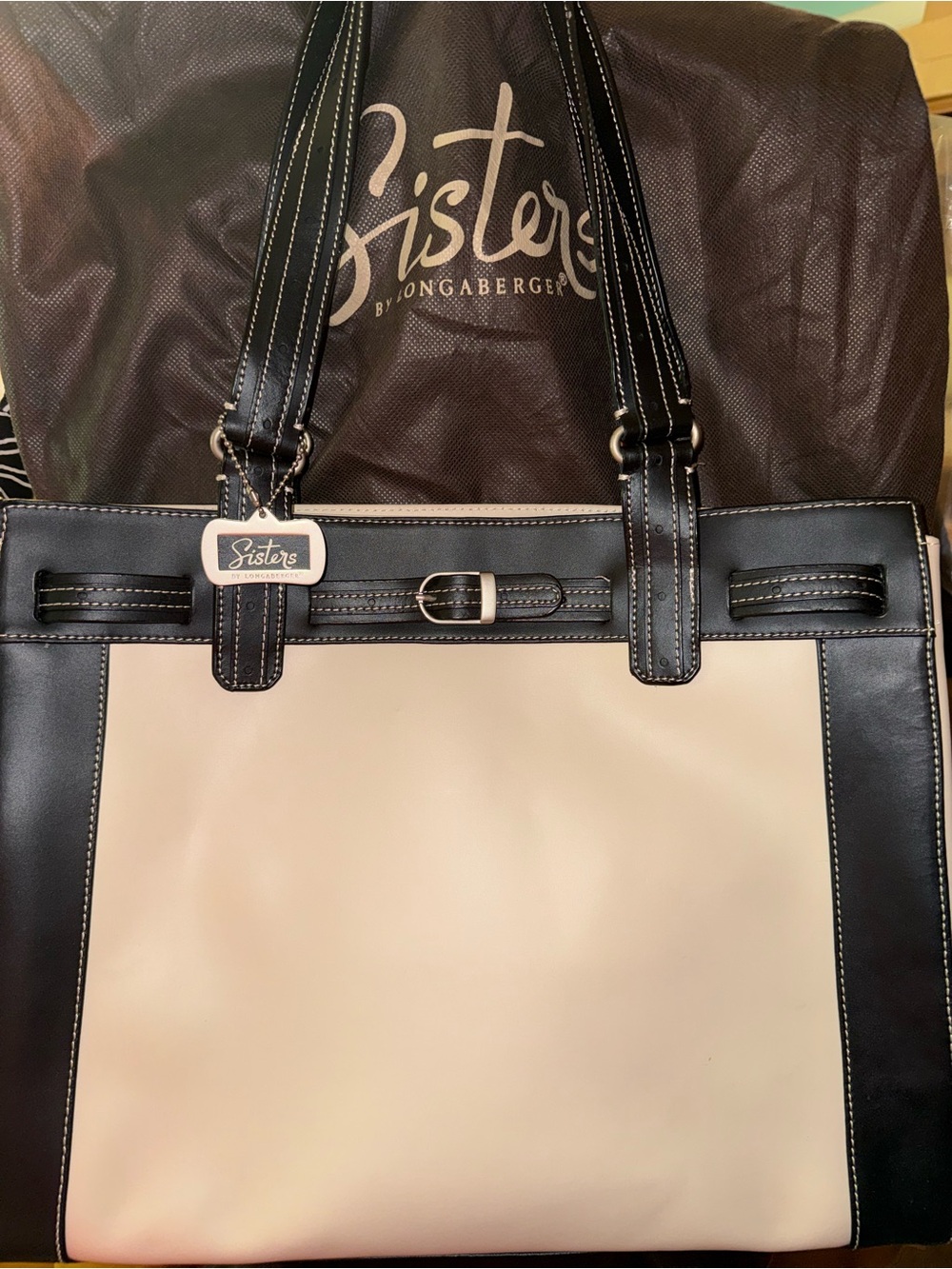 Longaberger Sisters Tote in Black with White Logo